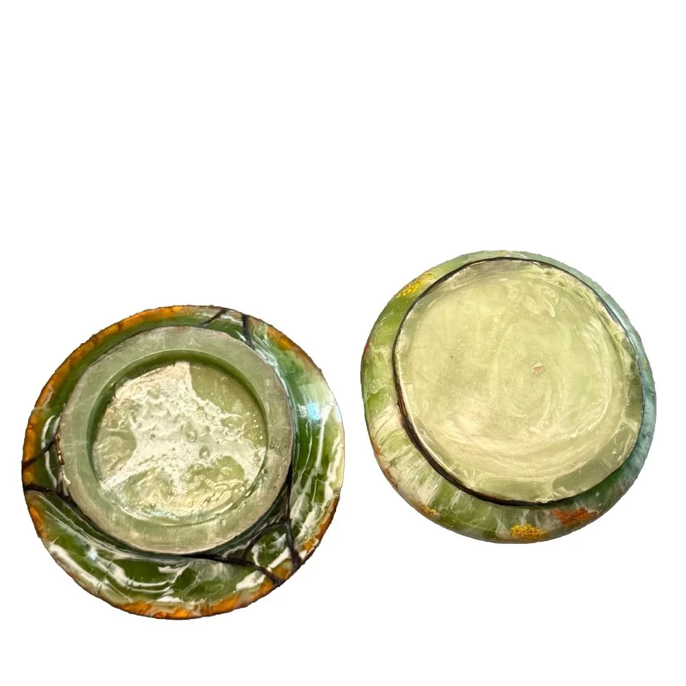 VTG‎ MCM Lucite Marbled Green 60s Pressed Flowers ToothbrushSoap Trinket Vanity